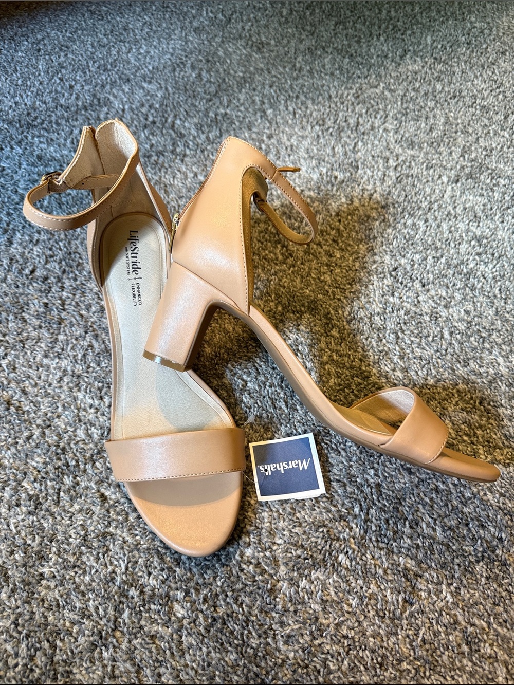 Life Stride Nude Tan Ankle-Strap Block Heel Sandals size 11 NWT
